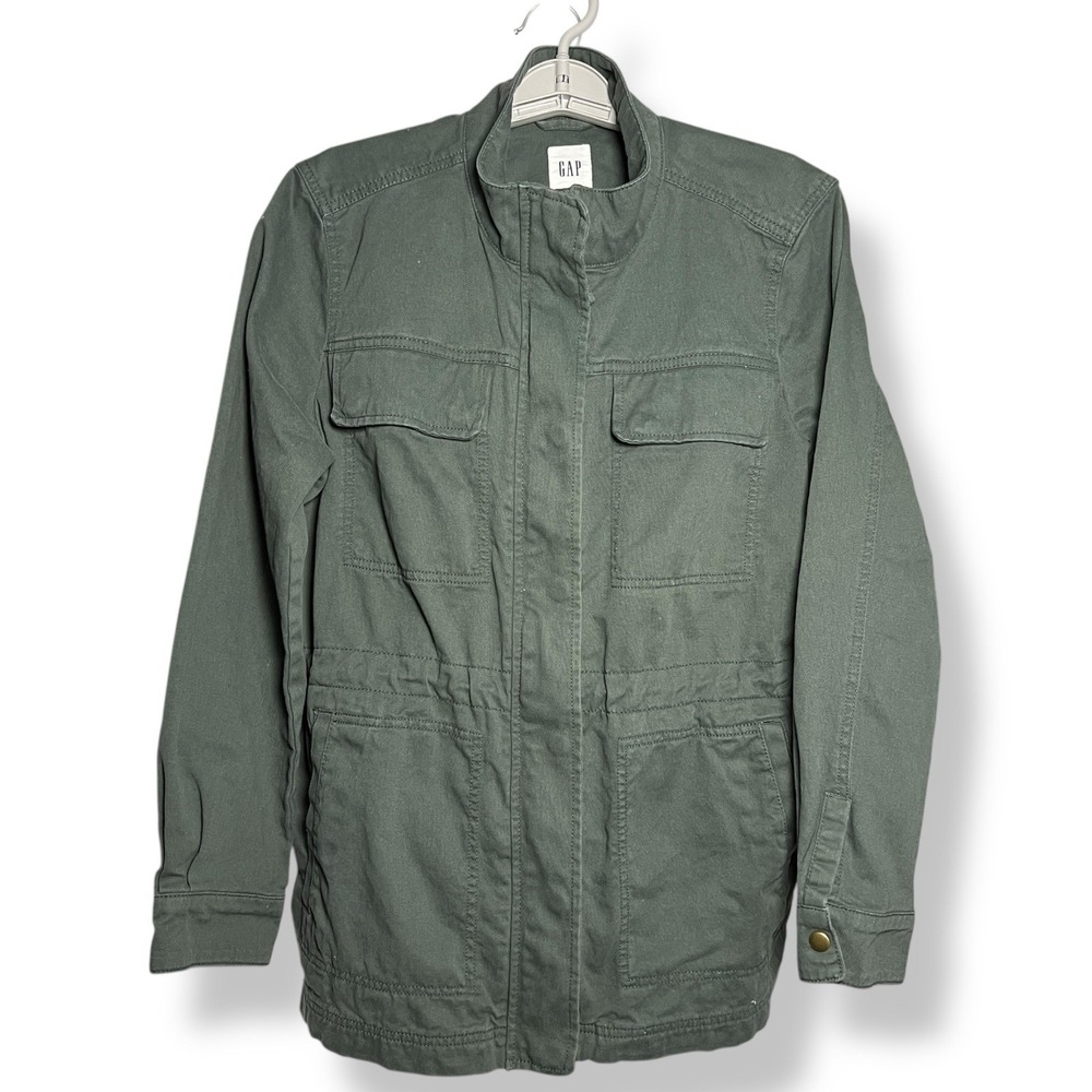 GAP Core Utility Jacket Military Anorak Full Zip Drawstring Waist Olive Green L‎